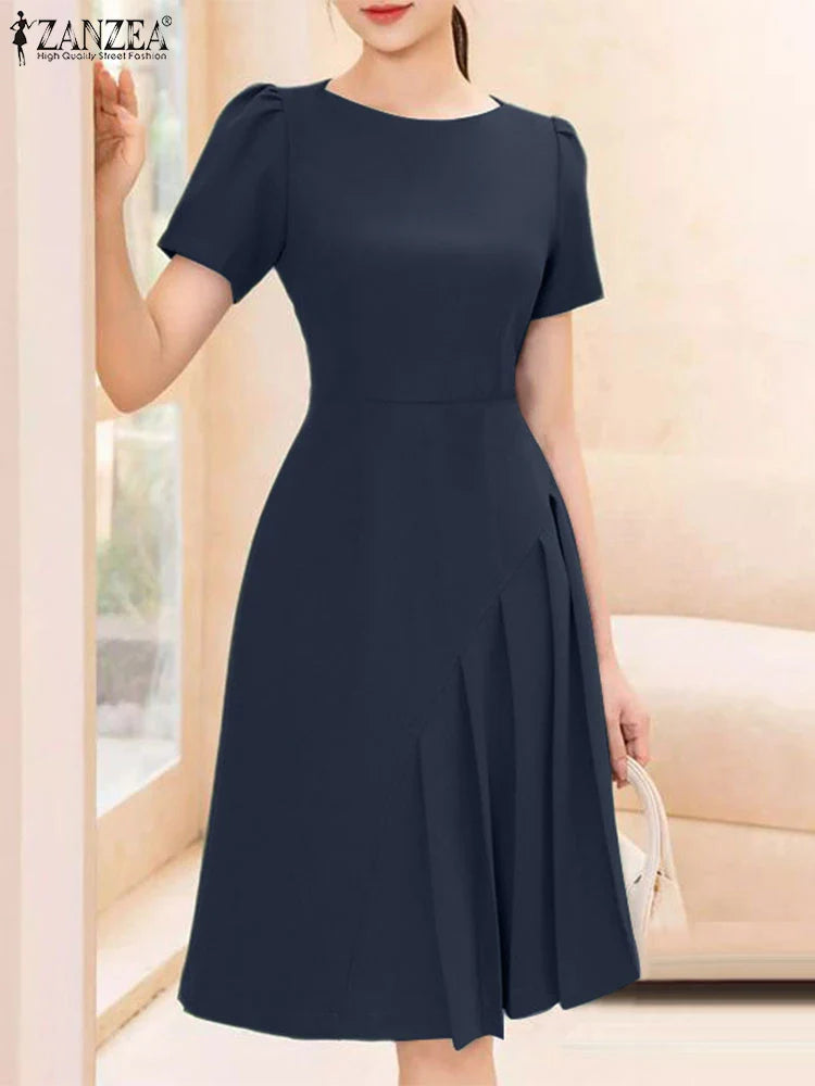Elegant Short Sleeve A Line Knee Length Summer Dress