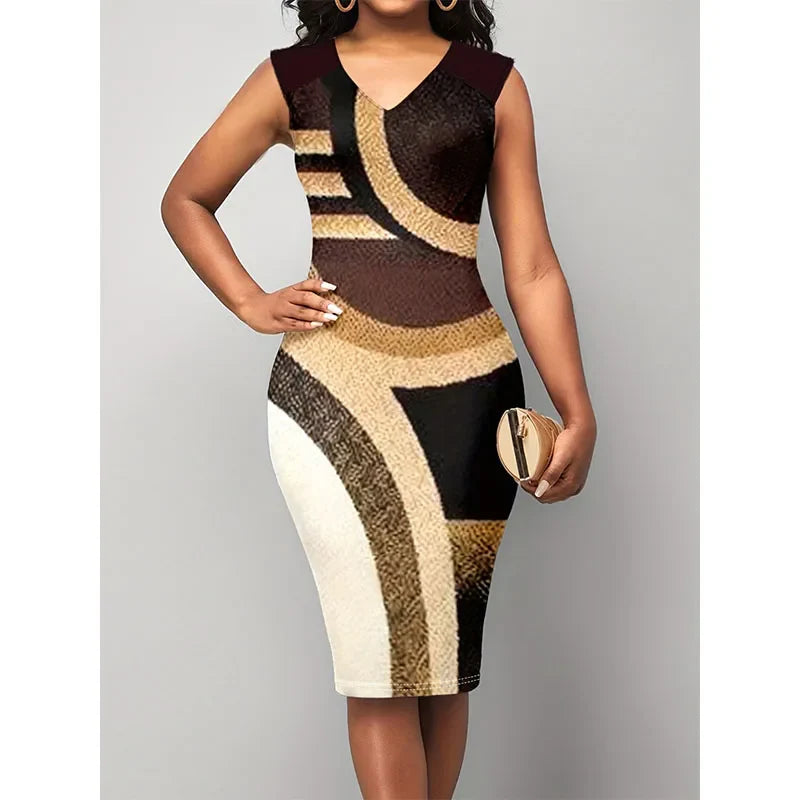 Sleek Sleeveless V Neck Sundress For Office And Summer