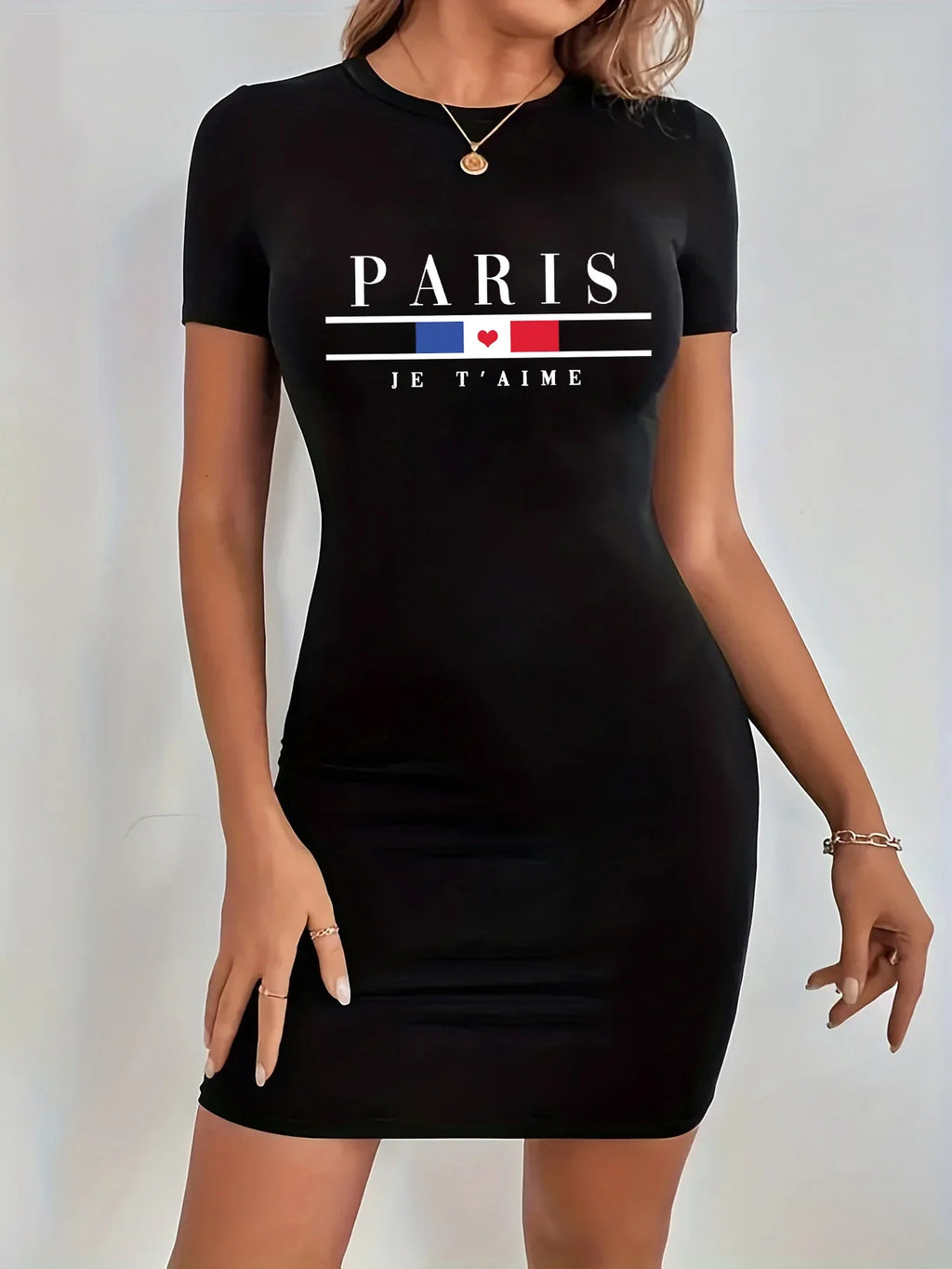Paris Print Slash Neck T Shirt Dress With Lace Up Detail