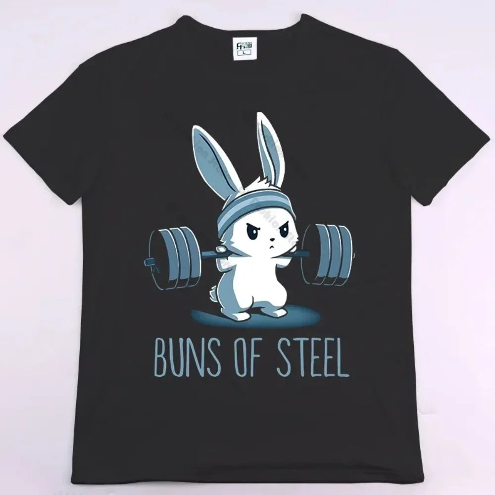 Buns of Steel Funny Gym Rat Bodybuilding Oversized T Shirt for Men Casual Short Sleeve Fitness Apparel