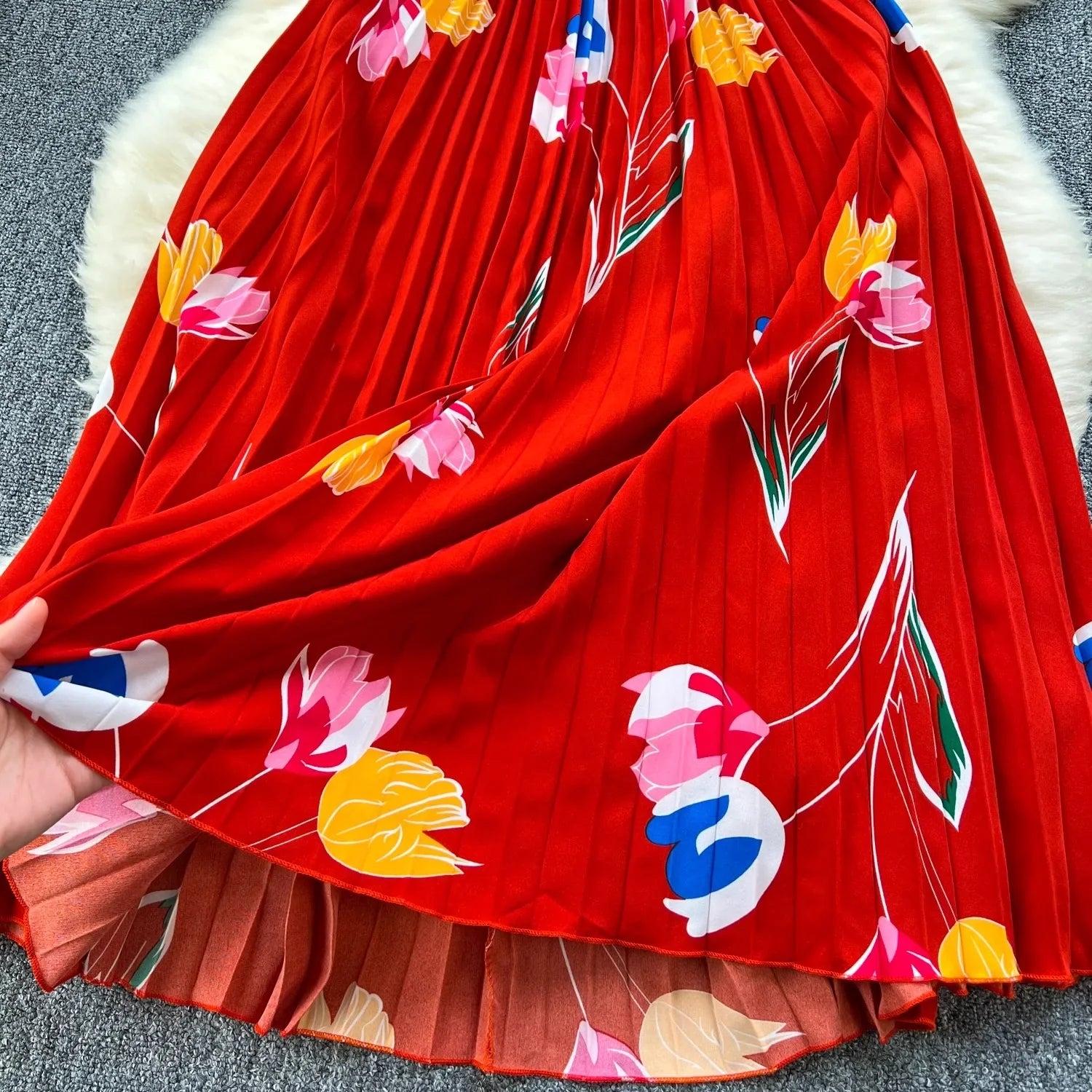 Floral Print Maxi Dress High Waist Spaghetti Strap Backless