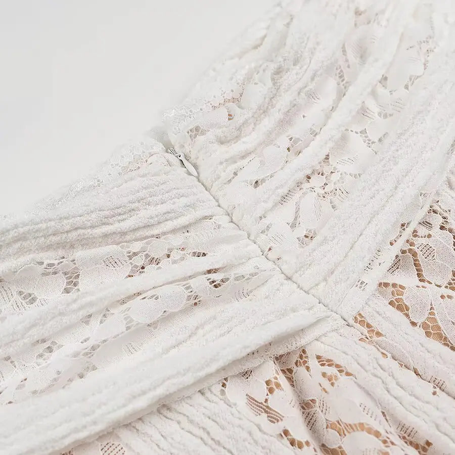 One Shoulder Lace Up Mini Dress With Bell Sleeves High Waist