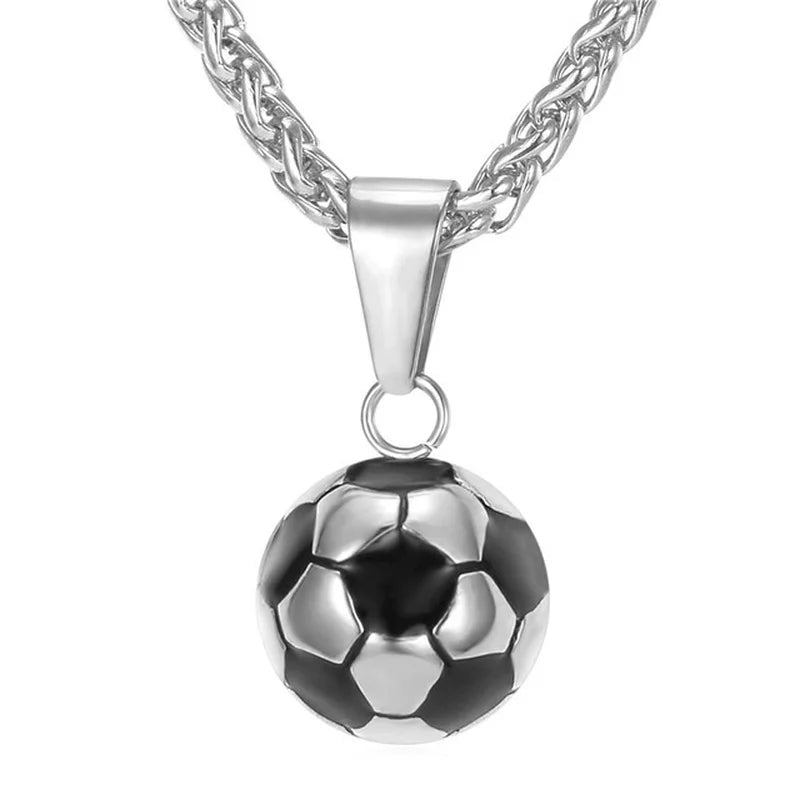 Football Necklace with Stainless Steel Chain for Men Boys Gift Pendant in Gold and Silver