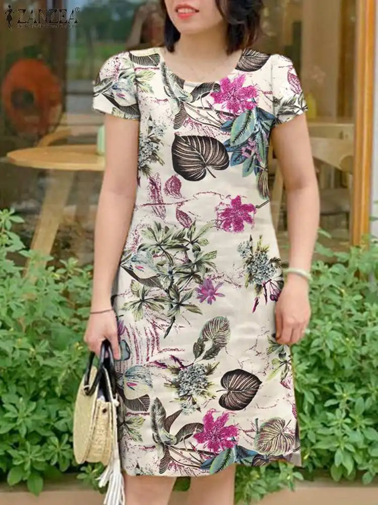 Vintage Floral Knee Length Boho Sundress With Pockets