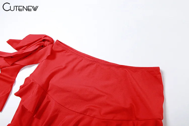 Women's Halter Lace-Up Two-Piece Set with Spaghetti Strap Camisole and Slim Fit Mini Skirt Stylish Streetwear Dress Suit