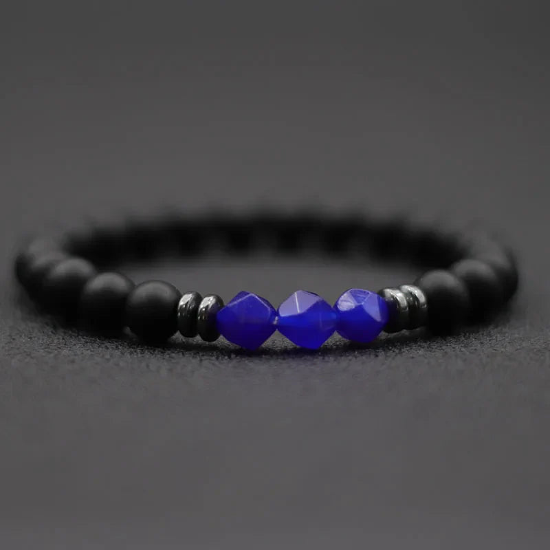 Fashion Men's Black Onyx And Natural Stone Beaded Bracelet With Tiger Eye And Sodalite