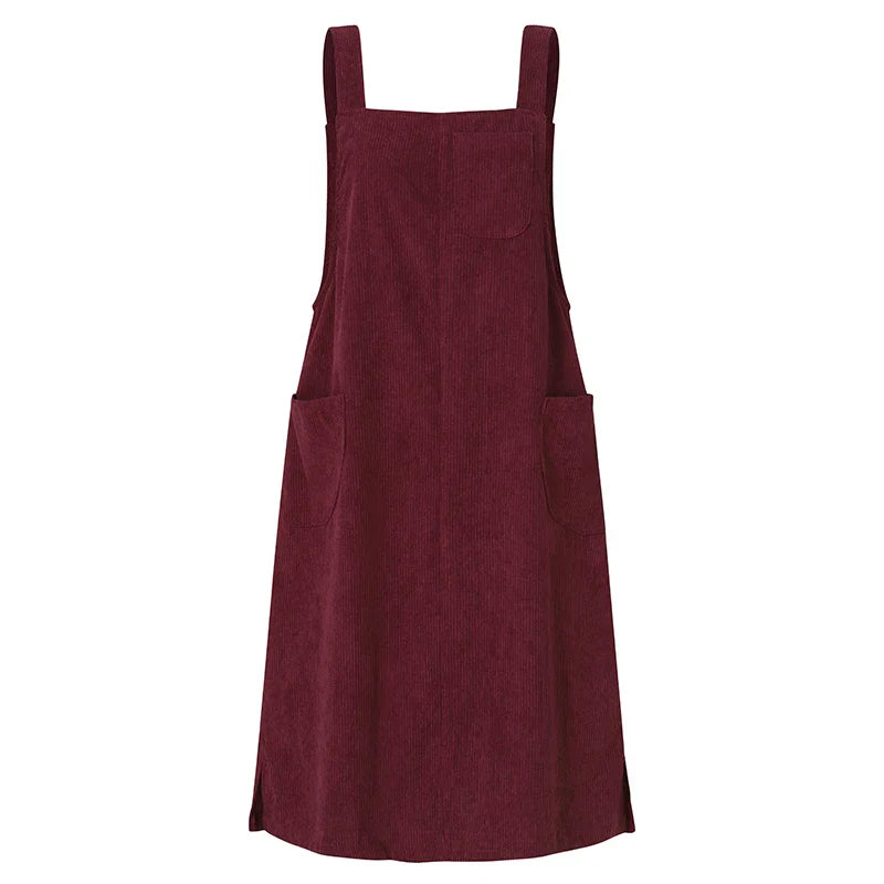 Corduroy Overalls Dress Women With Pockets Sundress