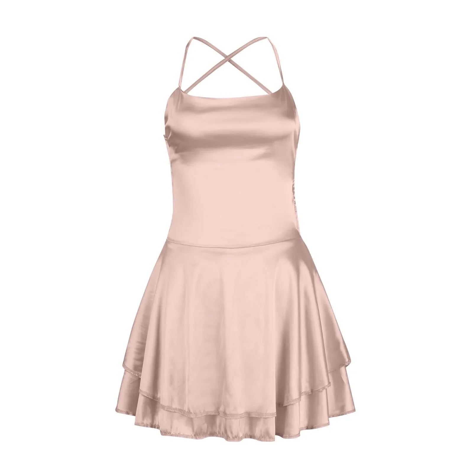 Backless Satin Party Dress With Cowl Neck Spaghetti Straps