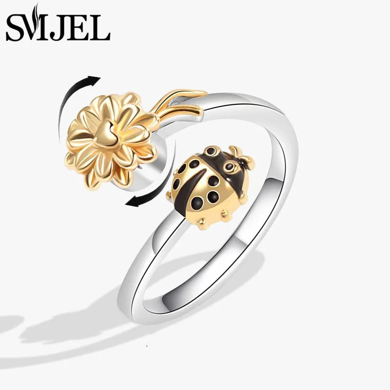 Sunflower Anxiety Ring Fidget Spinner with Butterfly and Hummingbird Charms for Stress Relief Gifts for Women