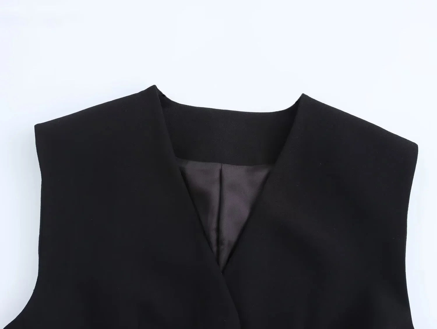 Women's Casual Black Sleeveless Split Design Vest Pants Set with Belt for Autumn Commuting