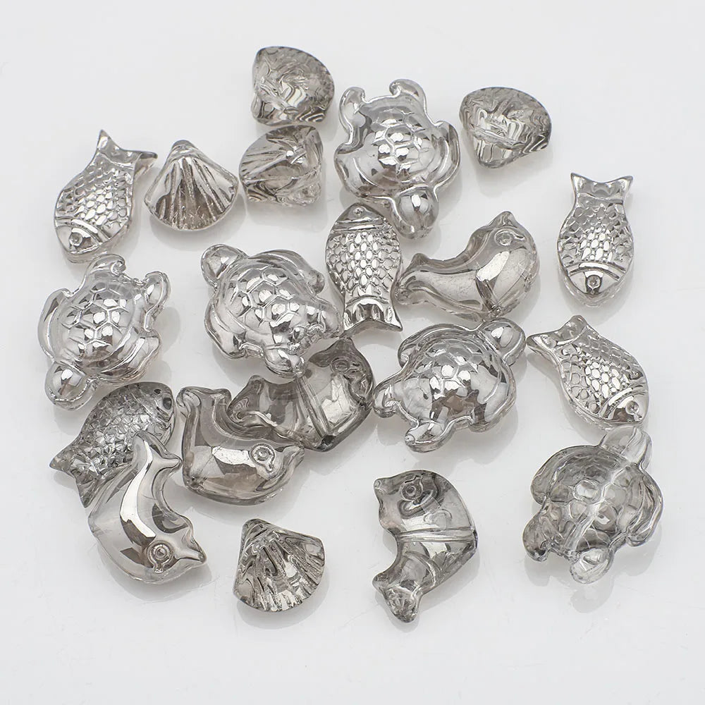 20 Pieces Mixed Shape Crystal Glass Beads for DIY Jewelry Making Including Starfish Snail Shell and Small Fish