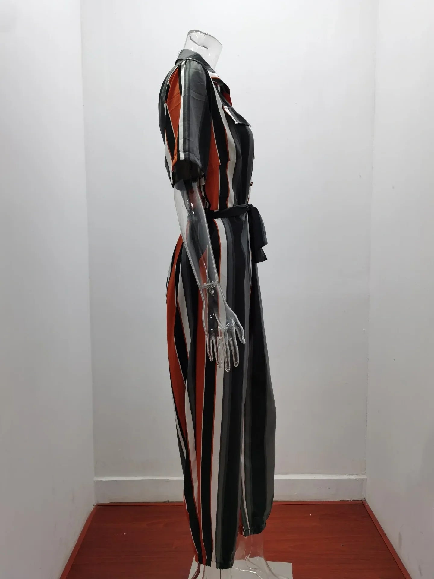 Casual Chic Overalls for Women Lapel Lace-Up Print Belted Work Jumpsuit One-Piece Bodysuit Elegant Long Sleeve Jumpsuit with Stylish Fit