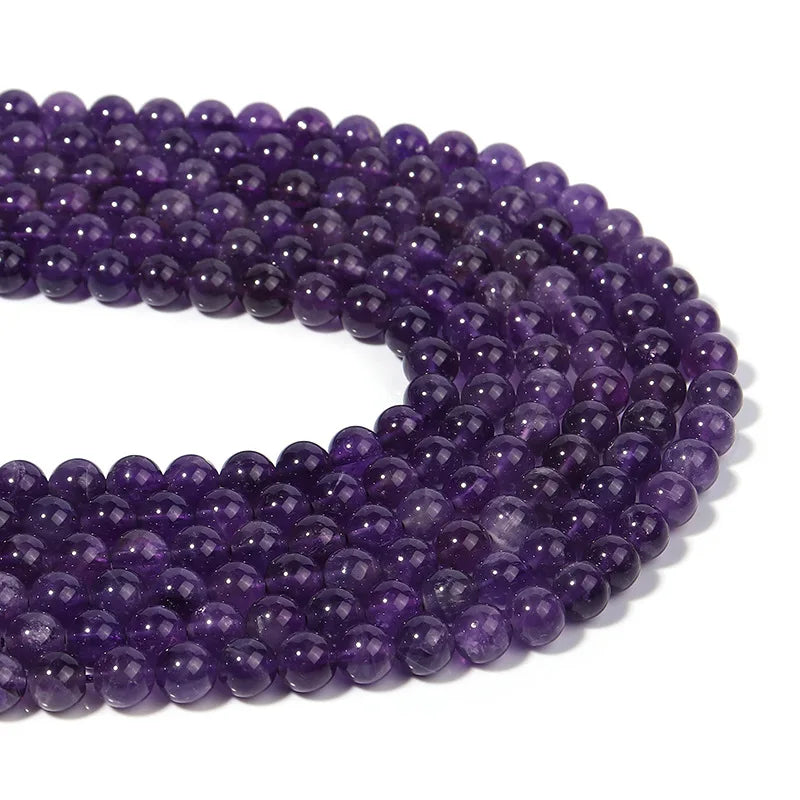 Natural Amethyst Crystal Beads Round Loose Spacer for DIY Jewelry Making 15 Inch