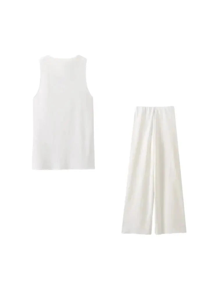Women Casual Two Piece Set with Sleeveless Tank Top and Wide Leg Pants