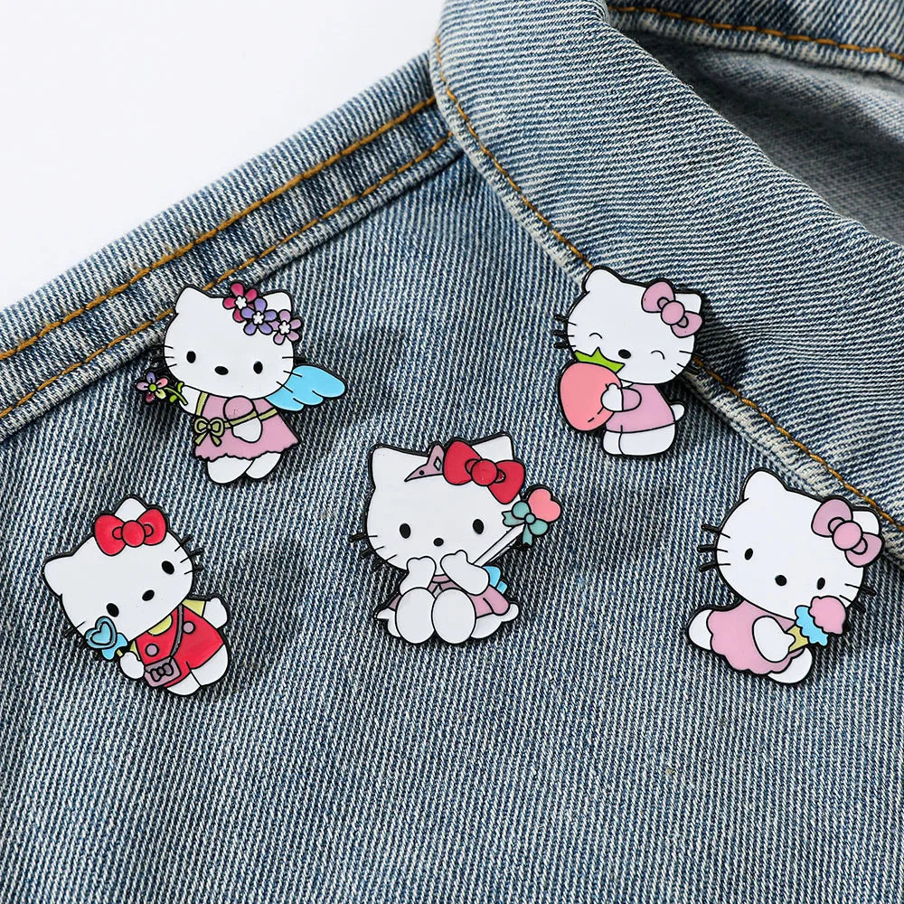 5 Pcs Cute Cartoon Soft Kawaii Cat Brooch Set Metal Badge Alloy Pin Accessory