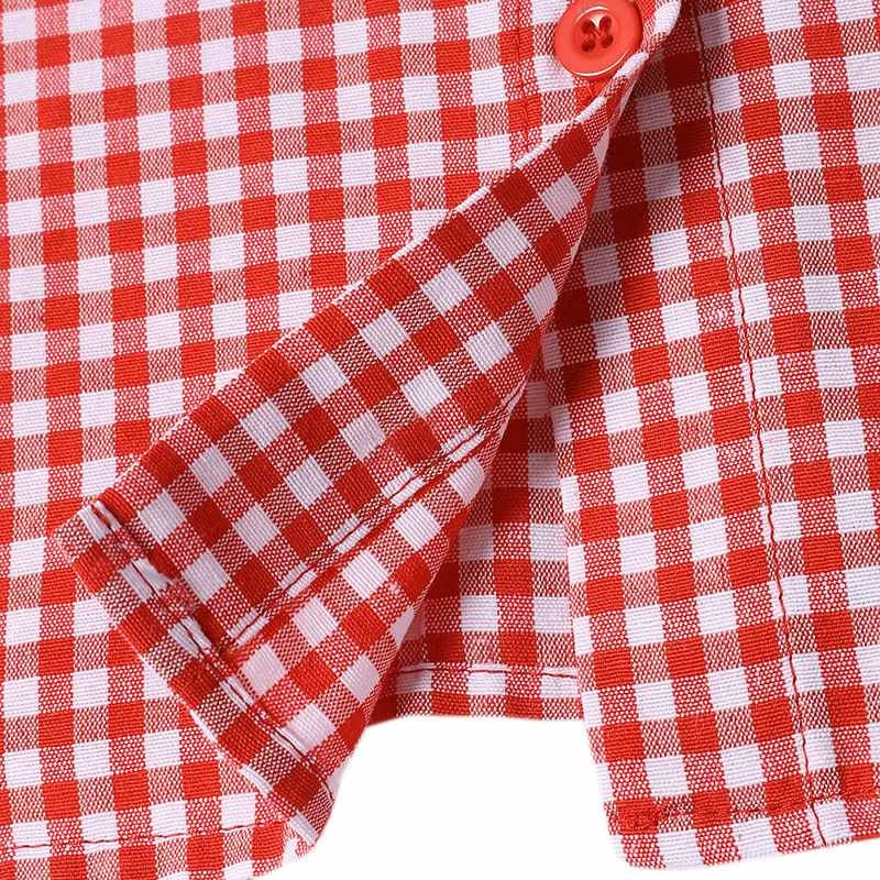 Boho Plaid Mini Dress Puff Sleeve A Line Sundress Style