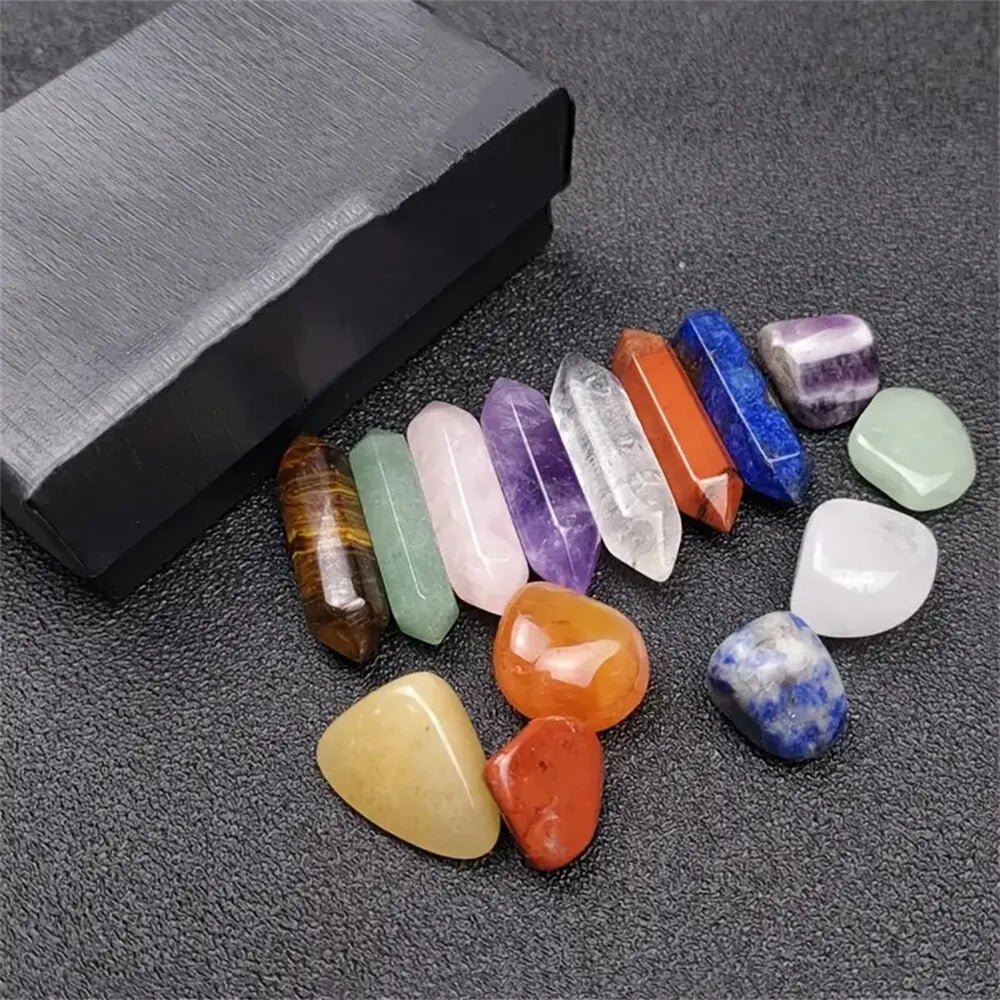 14 Pieces Pointed Quartz Crystal Healing Stones Set with Hexagon Rose Quartz Gems for Chakra Meditation and Bedroom Decor