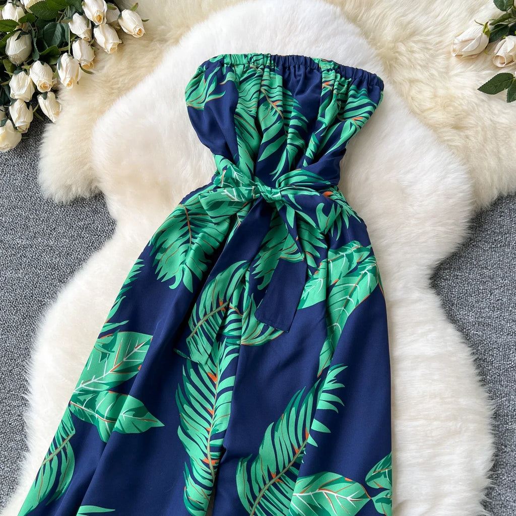 Women's Elegant Suspender Jumpsuit Sexy Printed Casual Hip Waist Overalls Romper