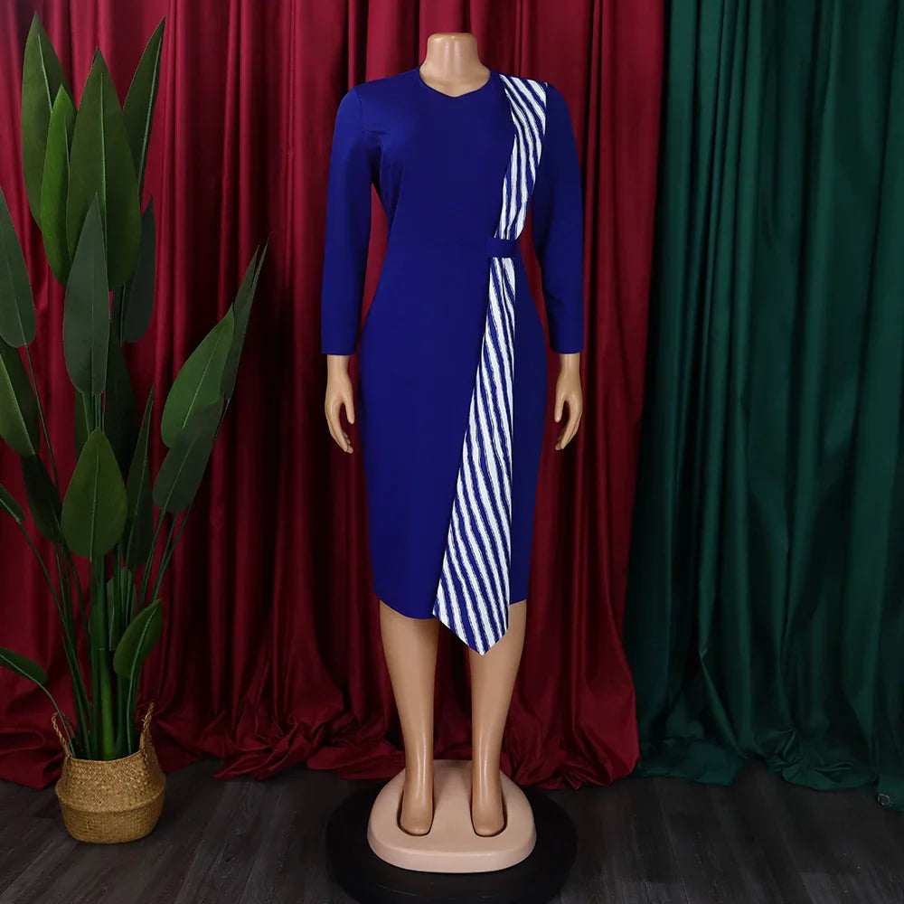 Office Dress For Women Professional O Neck Striped Sheath