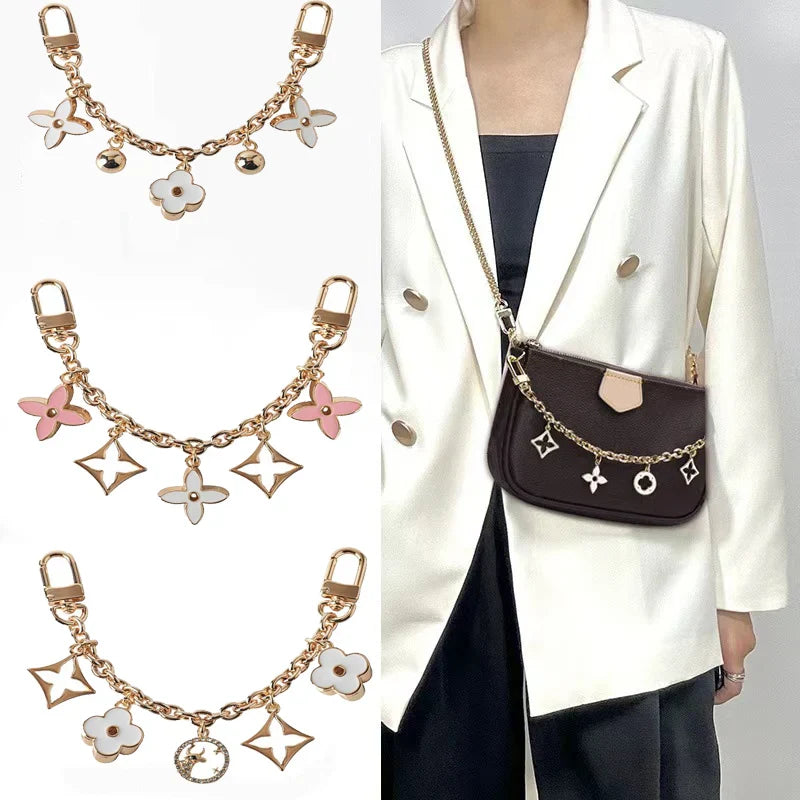 Trendy Black and White Four Leaf Flower Pendant Chain for Phone Decoration and Jewelry Bag Accessory