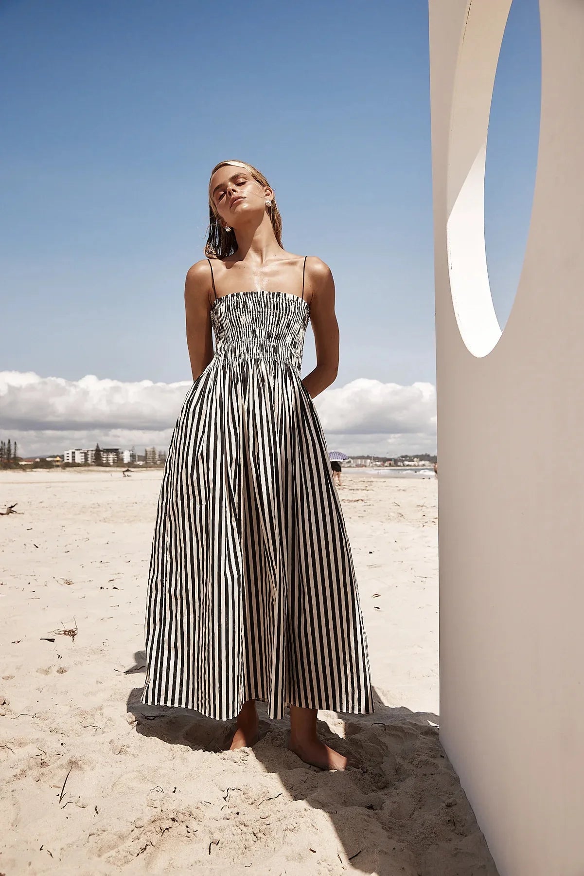 Boho Spaghetti Strap Maxi Dress With Stripe Pattern