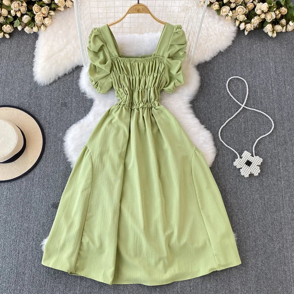 Y2K Vintage Puff Sleeve Swing Dress For Summer Party