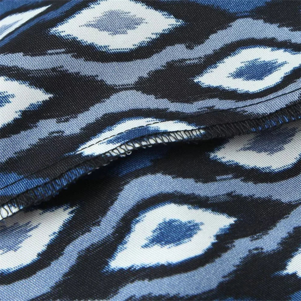 Women's Geometric Pattern Printed Shirt and Pants Set with Long Sleeve Top and Stylish Trousers