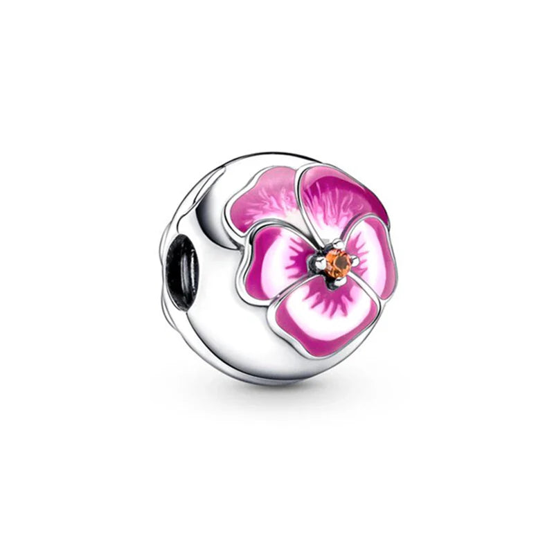 Sparkling Pink Cherry Blossom Daisy Charm Beads for 925 Silver Bracelet DIY Women's Jewelry Gifts