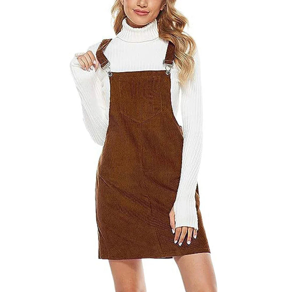 Corduroy Pinafore Dress Women Sleeveless Aline With Pockets