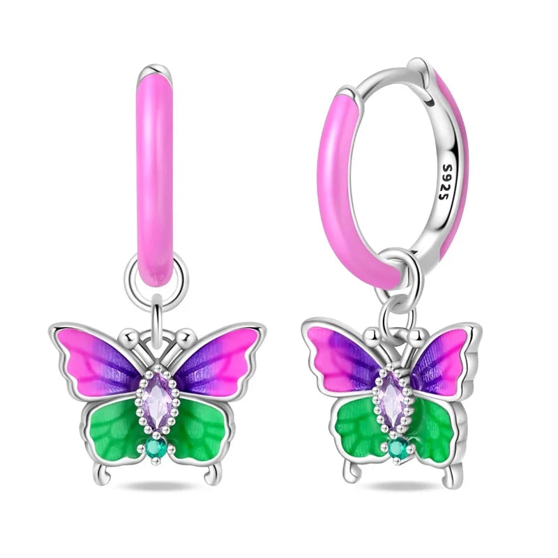 Colorful Butterfly Bee Ladybug Rainbow Flower Earrings in 925 Sterling Silver for Women Fashion Jewelry Gifts