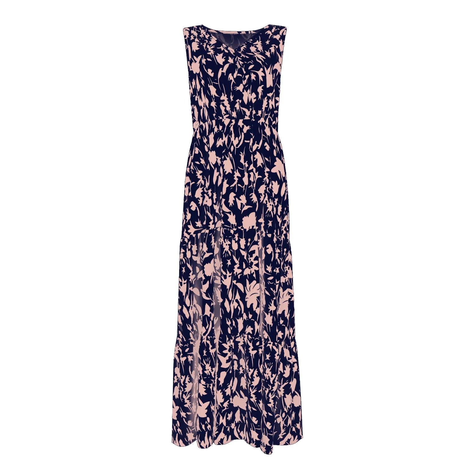 Floral Summer Dress With V Neck Suspender Flowing Fit