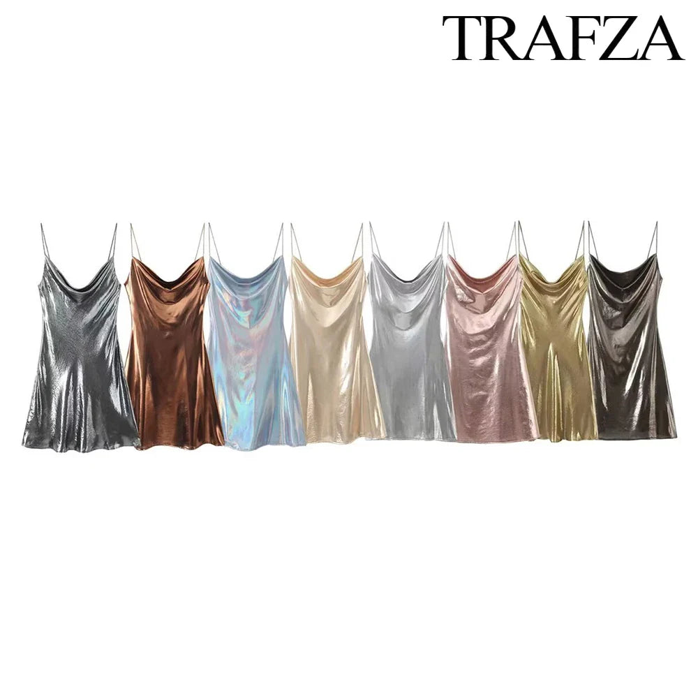 Metallic Glitter Backless Spaghetti Strap Dress For Party