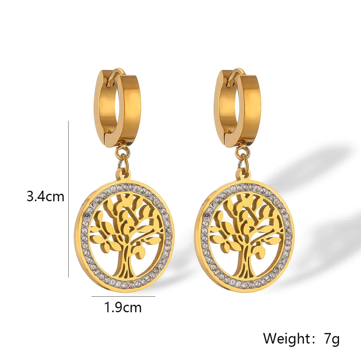 Trendy Titanium Stainless Steel Bohemia Hoop Earrings with CZ Crystal Tree Design for Women and Girls