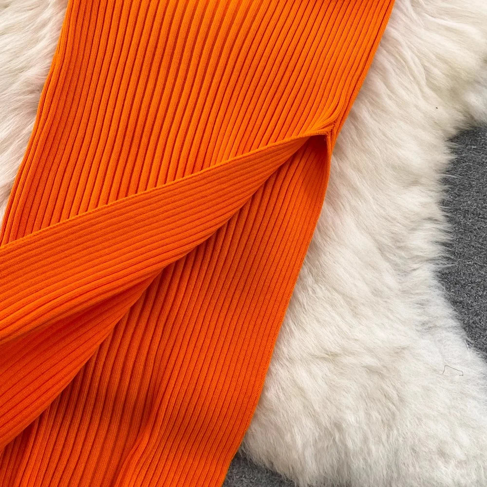 Y2K Knitted Halter Bodycon Dress For Party Streetwear