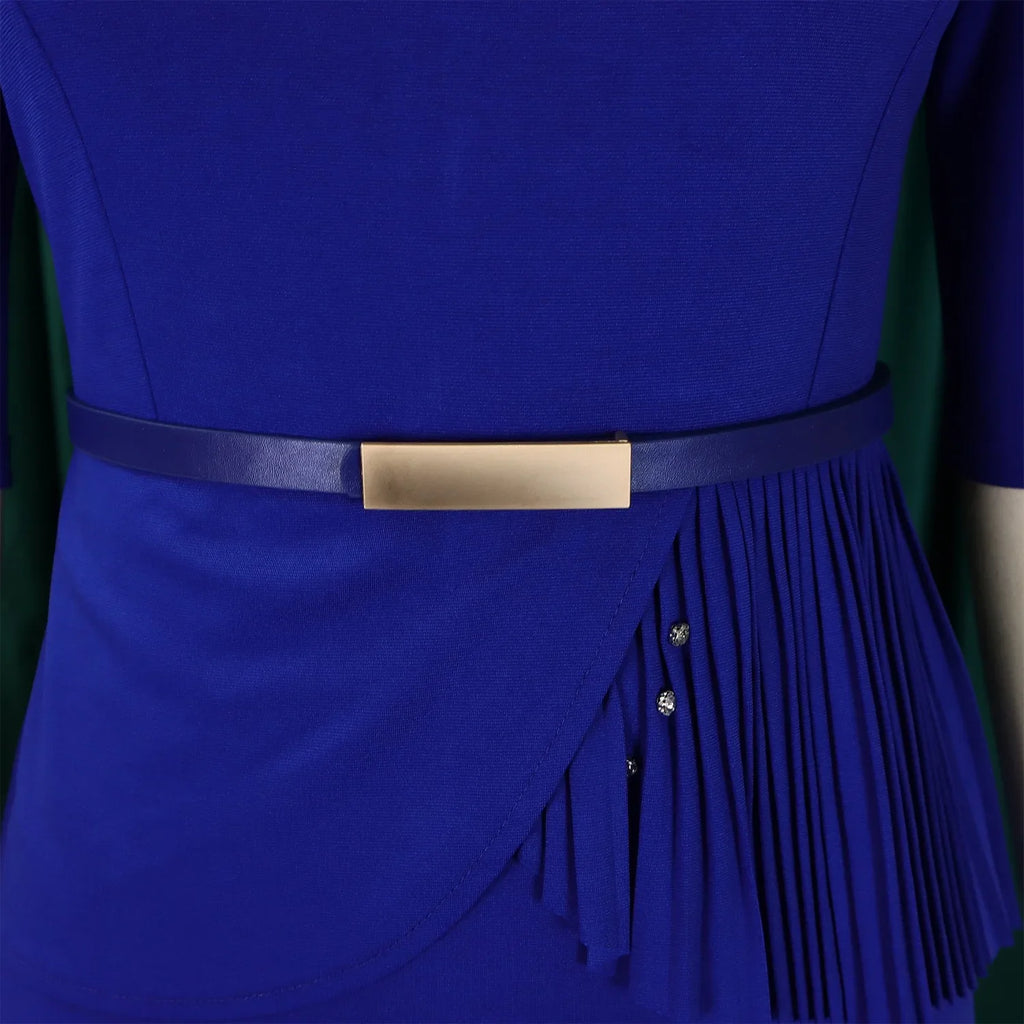 Women Square Neck Bodycon Midi Dress Belted For Work