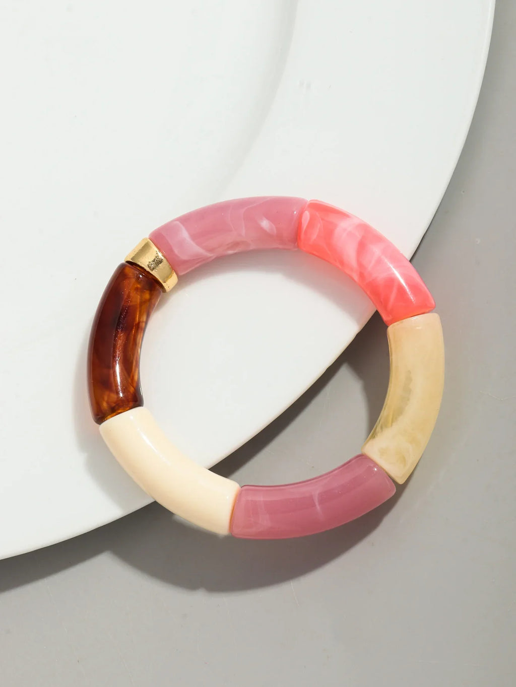 Boho Chunky Bamboo Stackable Bracelet for Women with Colorful Tube Beads and Elastic Design