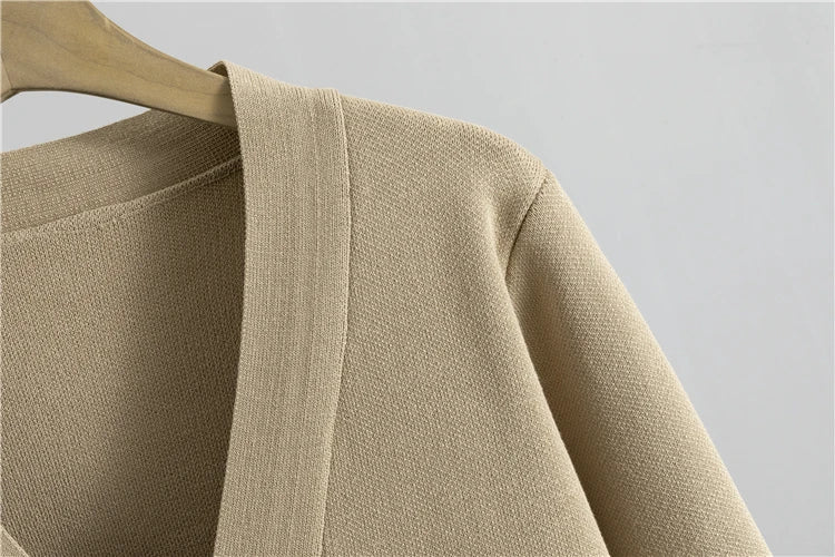 Knitted Two Piece Set for Women with Long Sleeve V Neck Cardigan and Wide Leg Pants