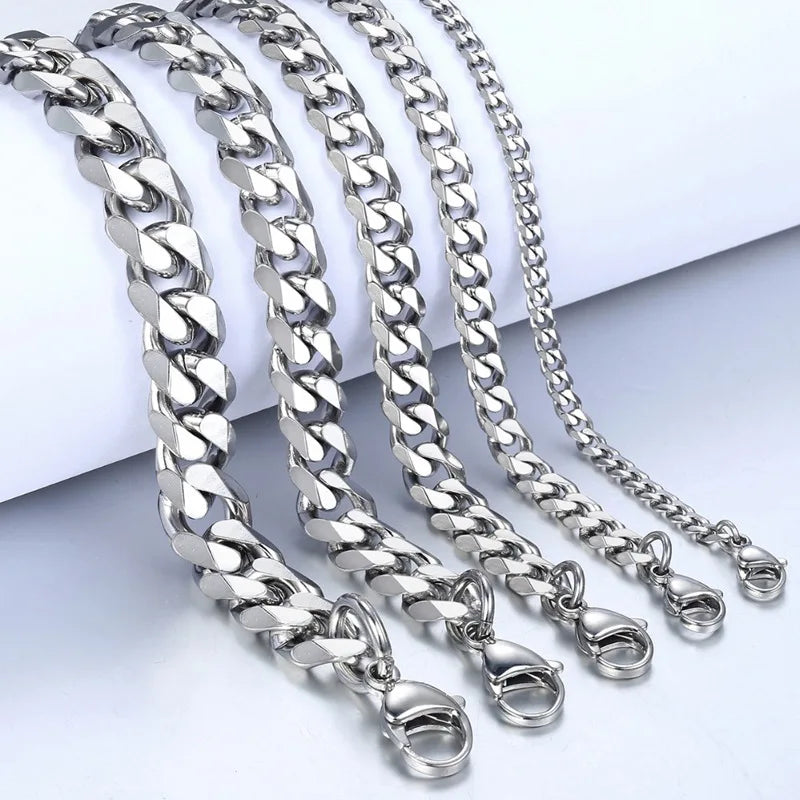 Trendy Cuban Chain Bracelet for Men and Women in Stainless Steel with 3mm 5mm 7mm 9mm Width Options