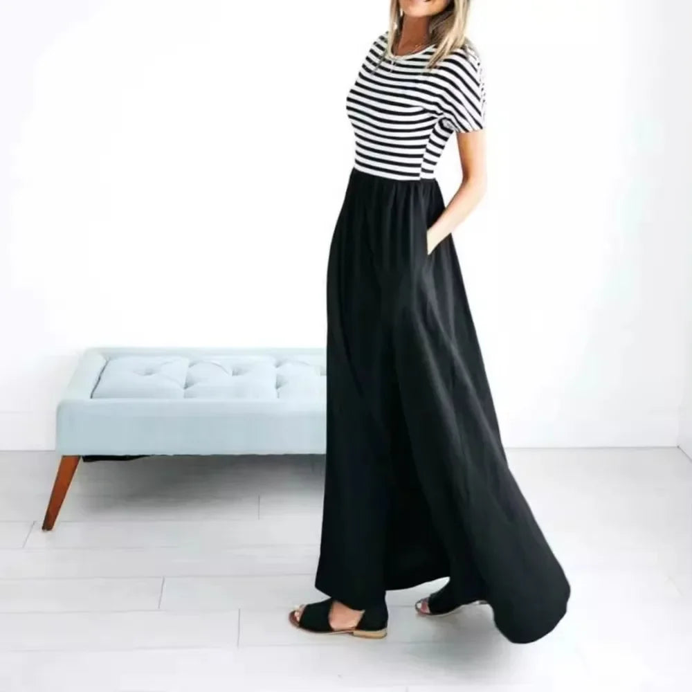 Women's Spring Casual Two Piece Set Top and Striped Bottom