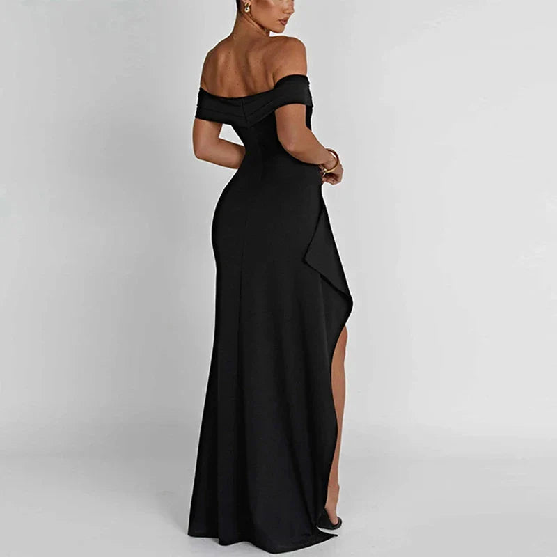 Elegant Black Backless Slash Neck Party Dress For Women
