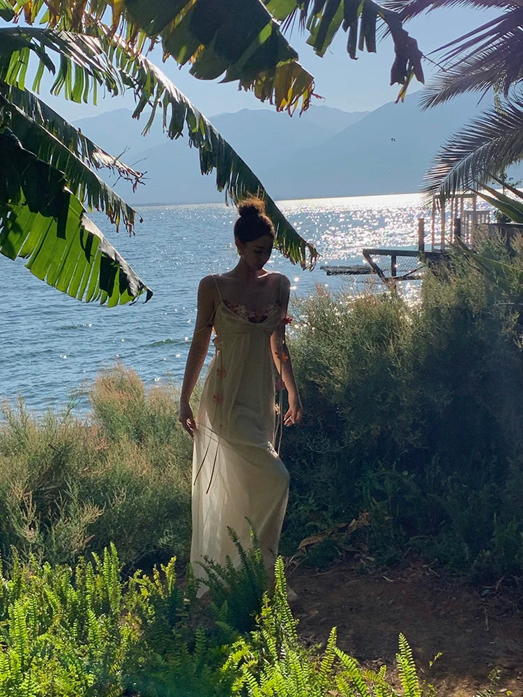 Boho Flower Maxi Dress Spaghetti Strap Beach Party