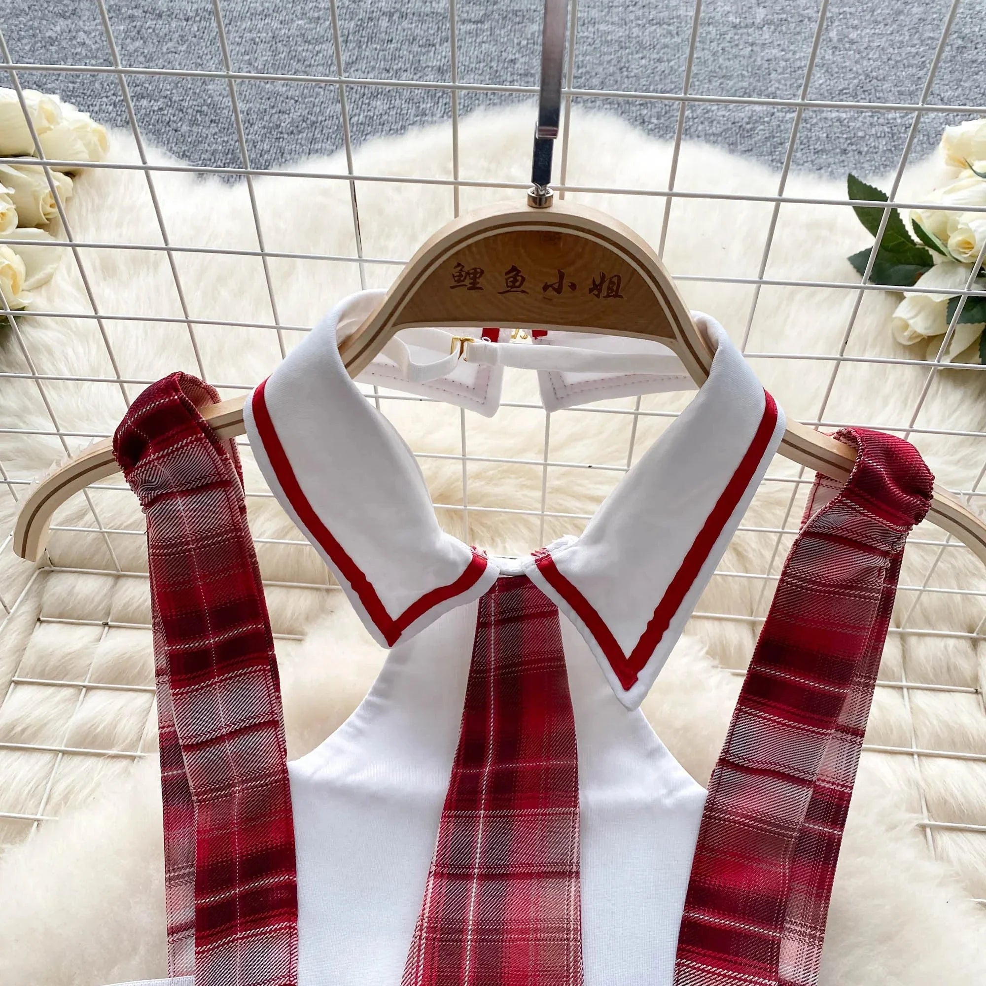 Cute Japanese JK Uniform Checkered Skirt Off Shoulder Dress