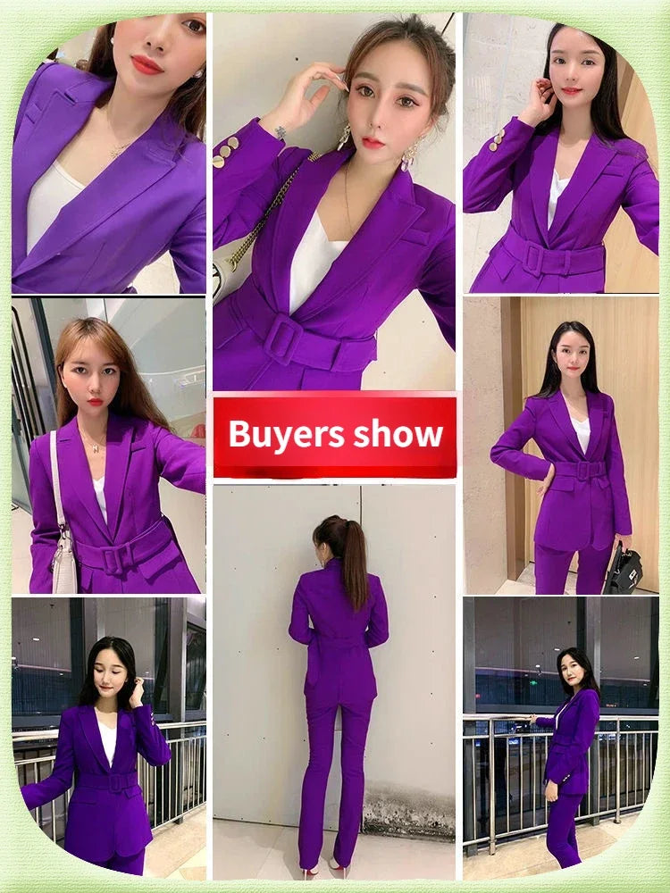 Purple Women Office Blazer Suit Two Piece Set For Work