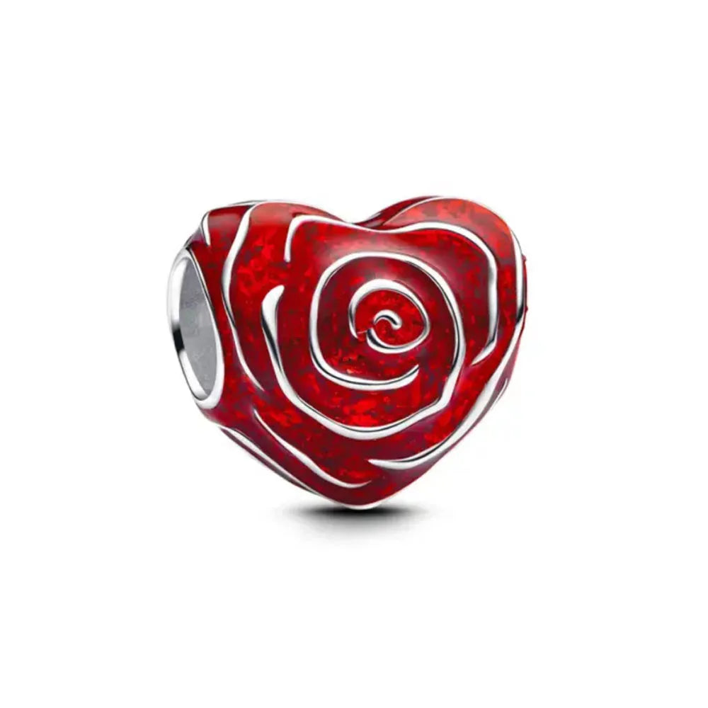 Valentine's Day Red Apple Dangle Charm Bead in 925 Sterling Silver for Women's Heart Bracelet Jewelry