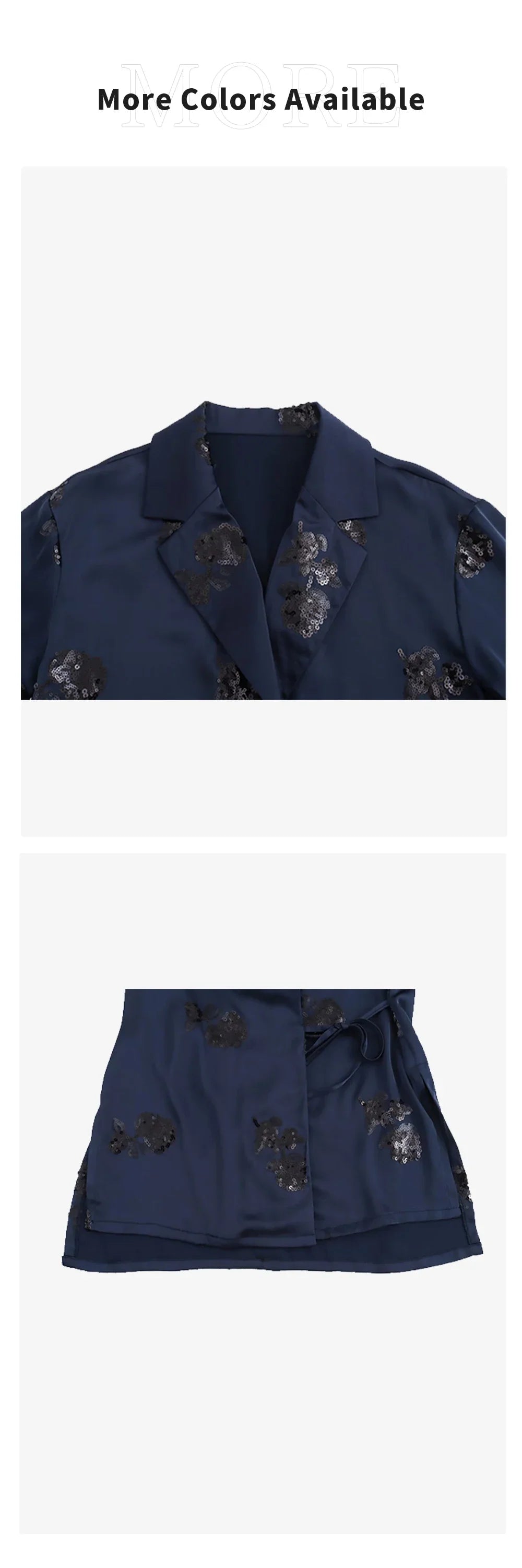 Elegant Women's Satin Kimono Coat with Sequin Lace-Up Detail and Beaded Silk Texture Pants Set