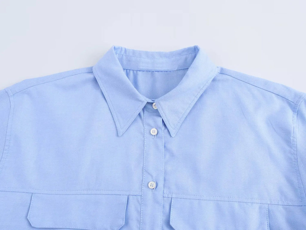 Women's Basic Short-Sleeved Lapel Shirt Simple Fashion Versatile Casual Top