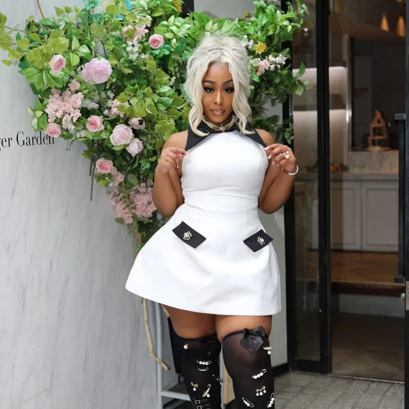 Solid Color Sleeveless Collar Dress Slim Casual Summer Wear