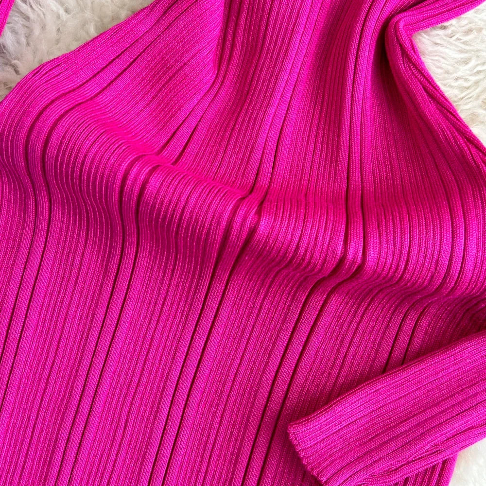 Long Sleeve Knitted Bodycon Dress For Women Autumn Retro