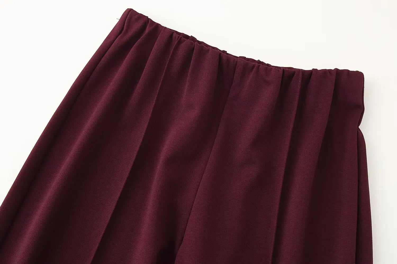 Casual Chic Red Women Elastic Suit with Long Sleeve O Neck Slim Top and High Waist Wide Leg Pants Fashion Set