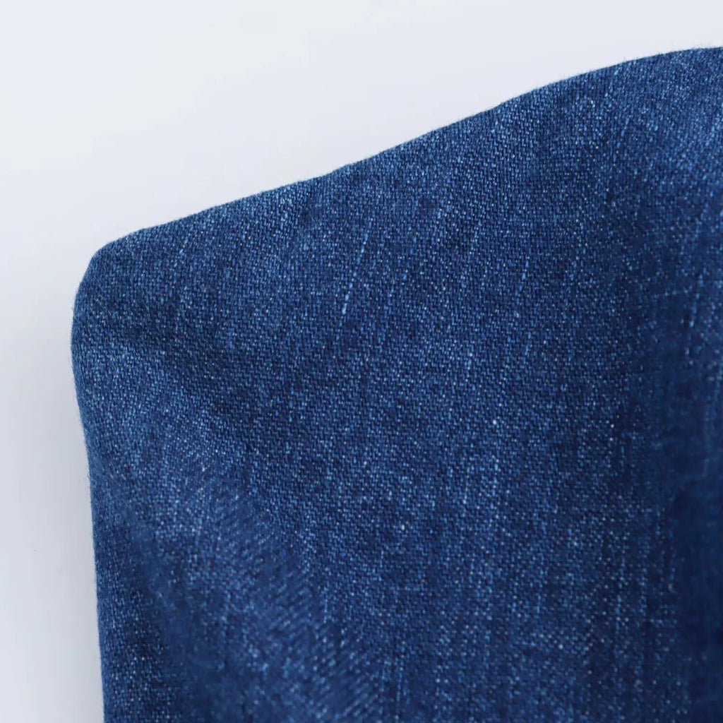 Strapless Denim Dress With Fitted Bodice And Pleated Skirt